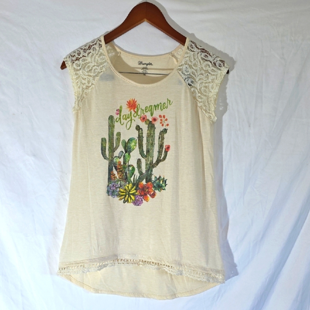 Wrangler Youth XXL (14) Daydreamer Lace Sleeve Top Cactus Floral School Fall